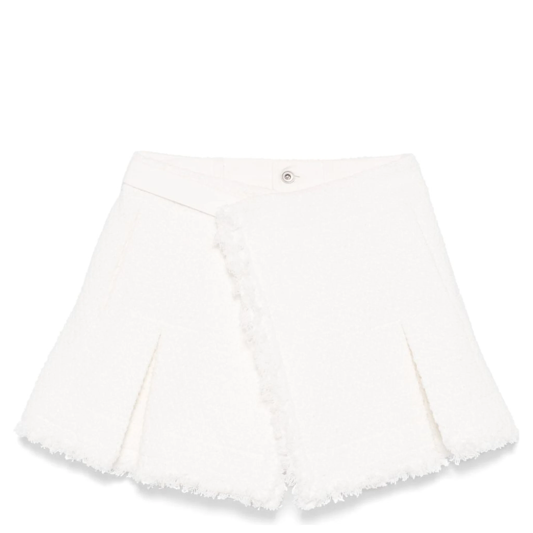 Mixed Denim Pleated Shorts In White