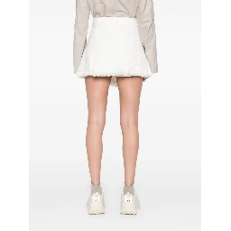 Mixed Denim Pleated Shorts In White