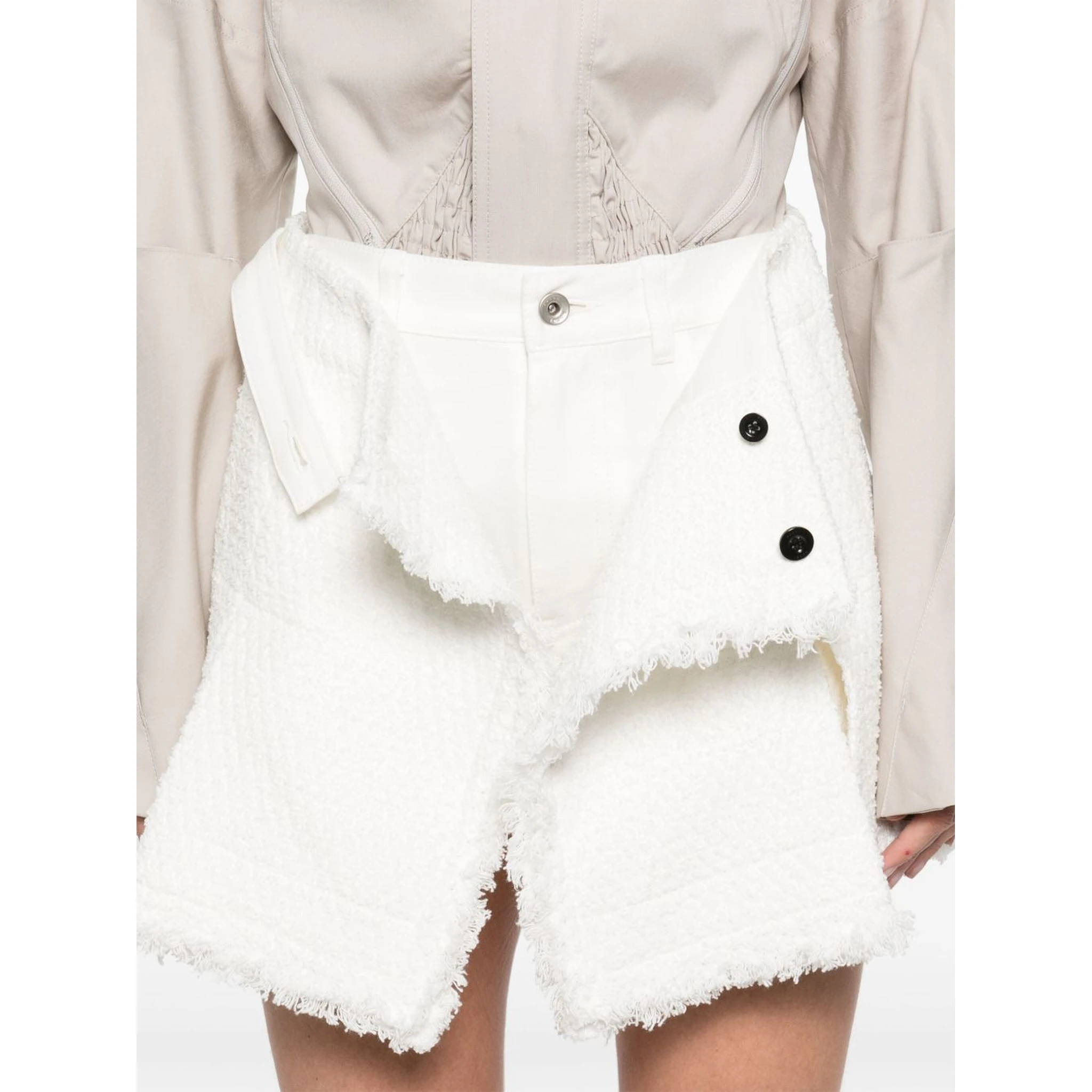 Mixed Denim Pleated Shorts In White