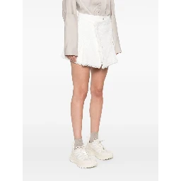 Mixed Denim Pleated Shorts In White