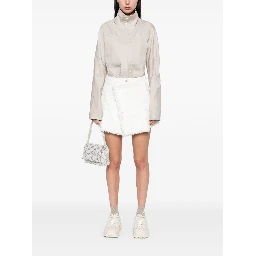 Mixed Denim Pleated Shorts In White