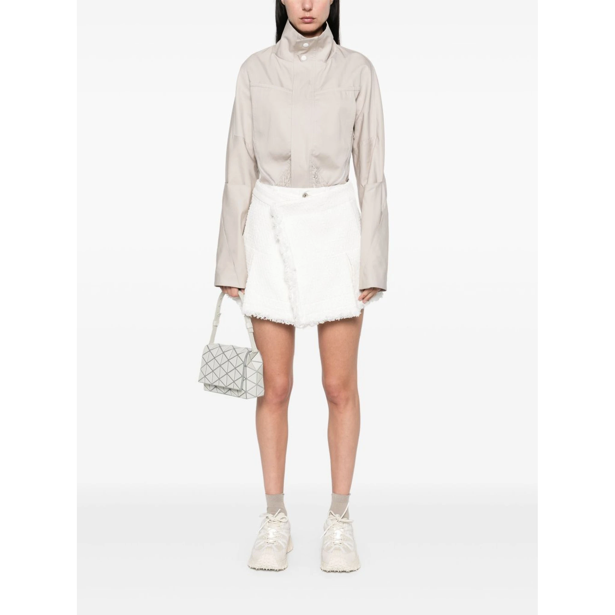 Mixed Denim Pleated Shorts In White