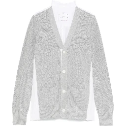 Grey & White Cotton Knit Cardigan