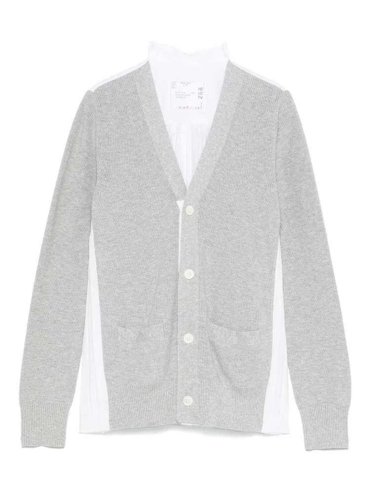 Grey & White Cotton Knit Cardigan