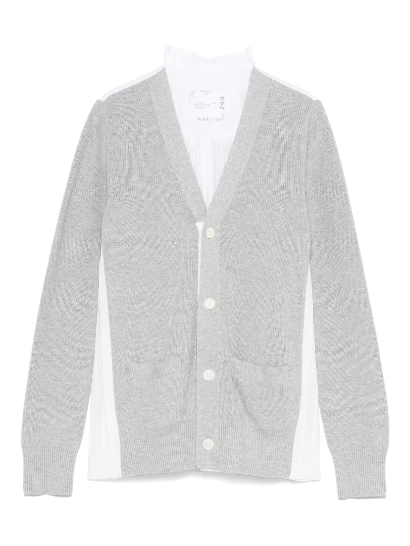 Grey & White Cotton Knit Cardigan
