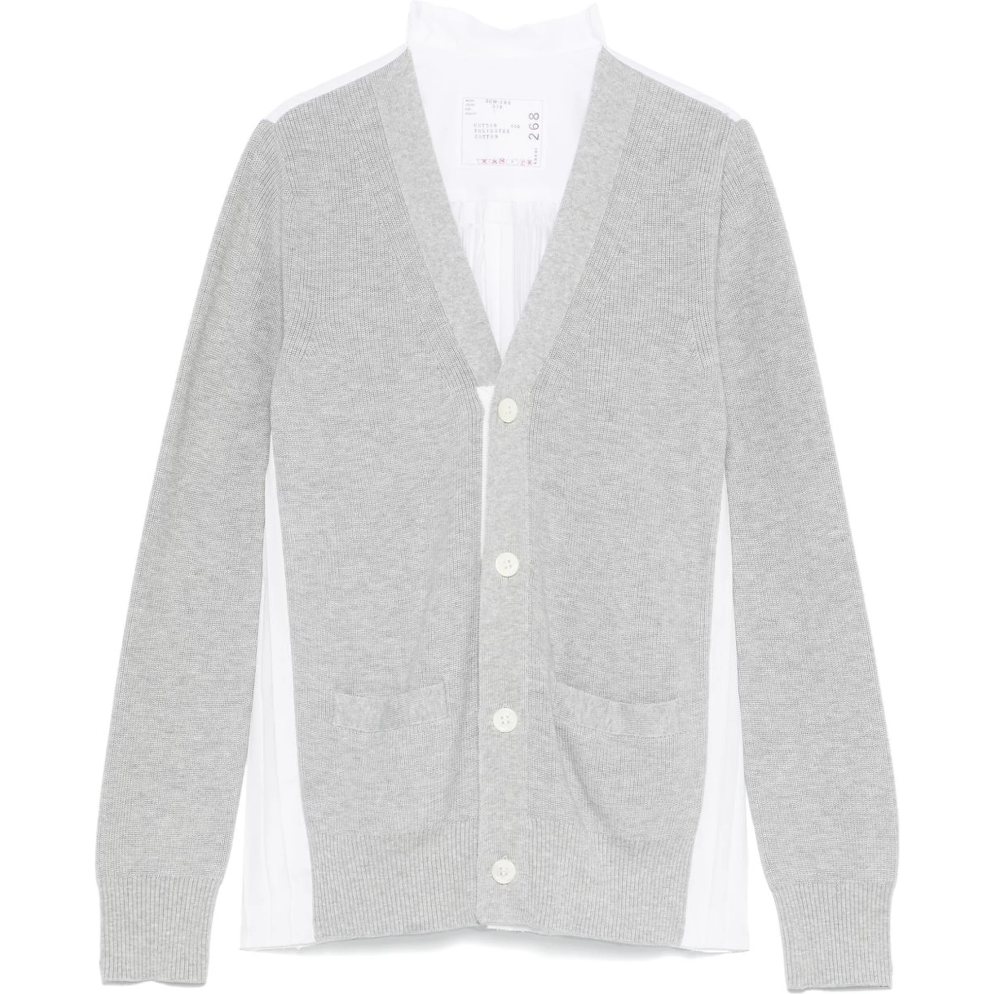 Grey & White Cotton Knit Cardigan