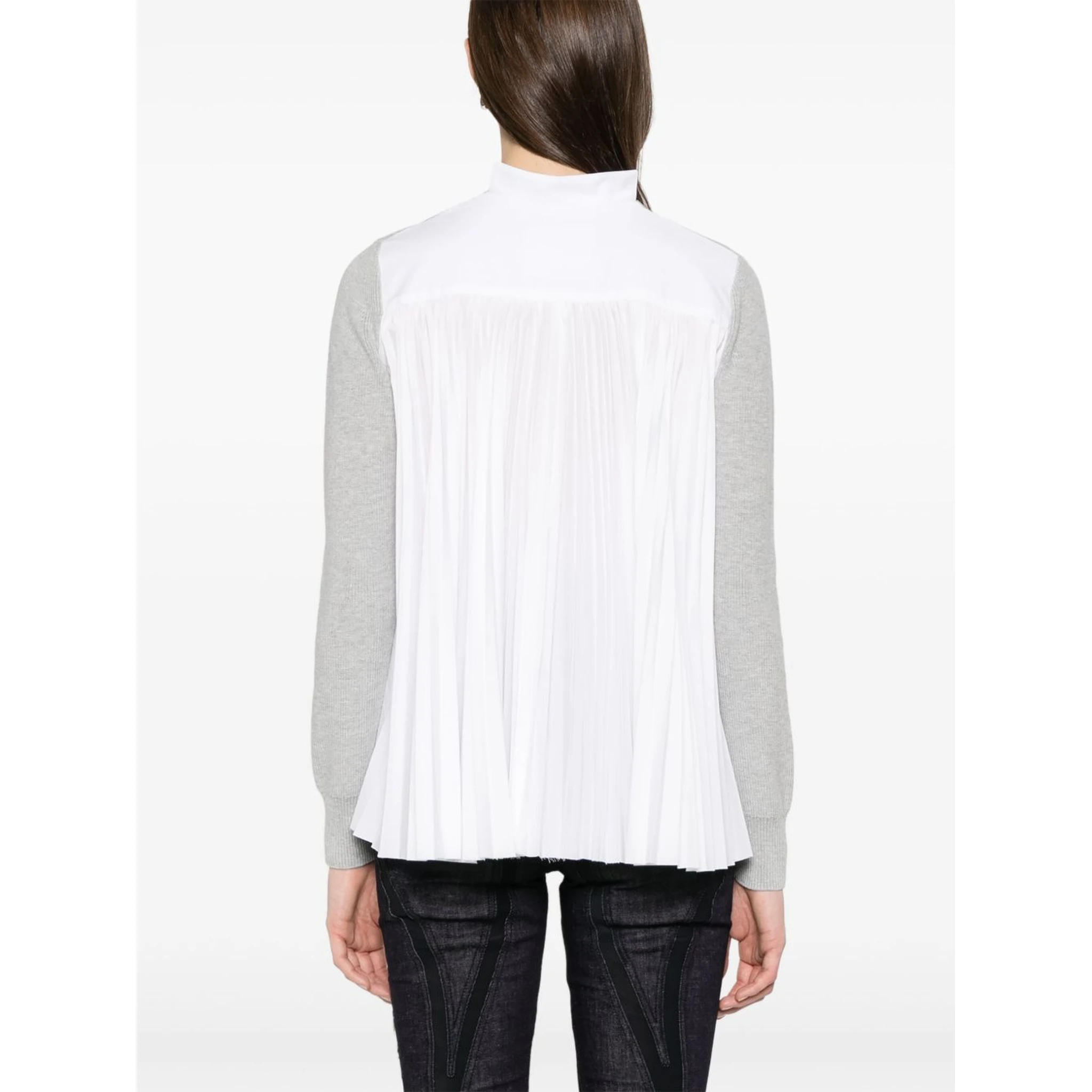 Grey & White Cotton Knit Cardigan