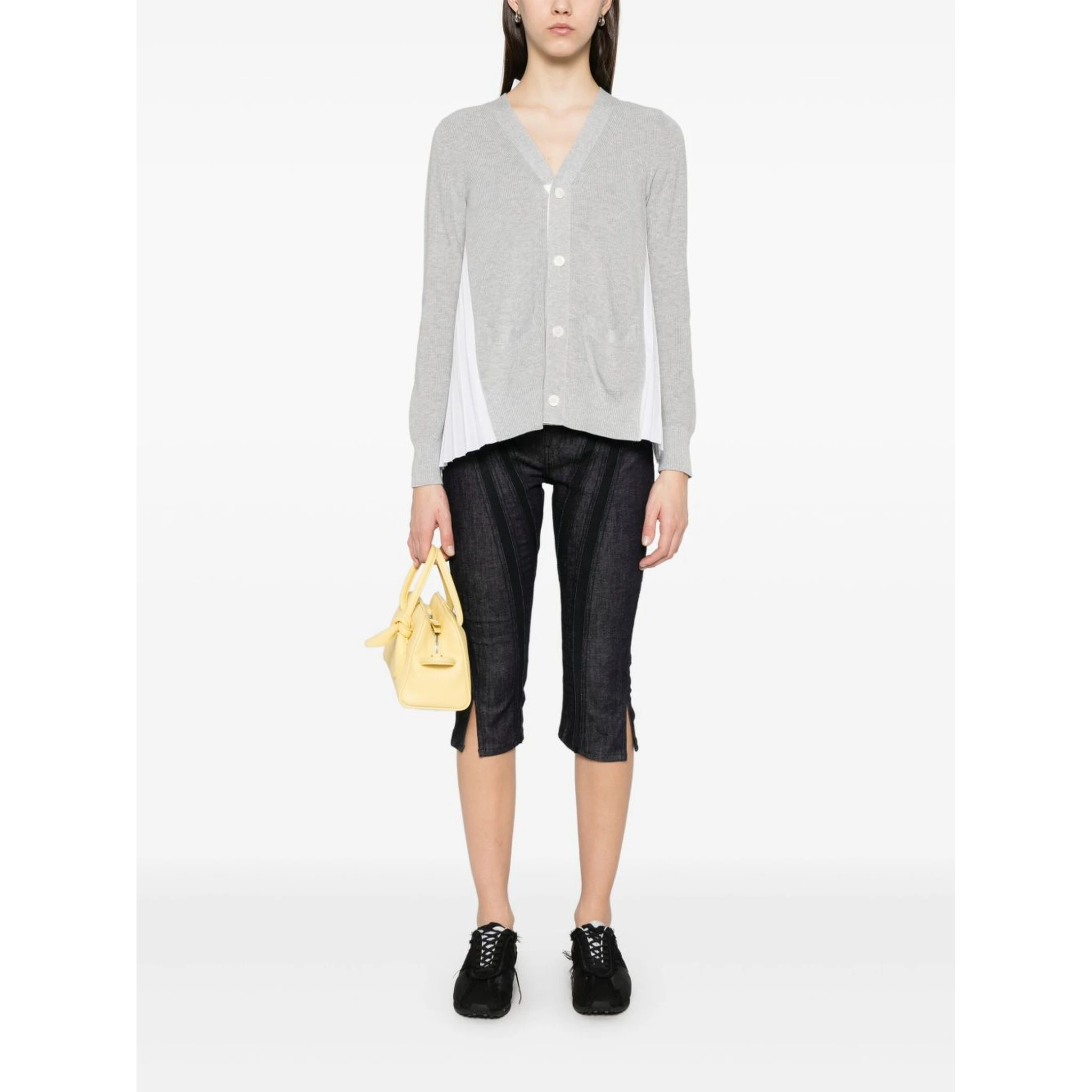 Grey & White Cotton Knit Cardigan