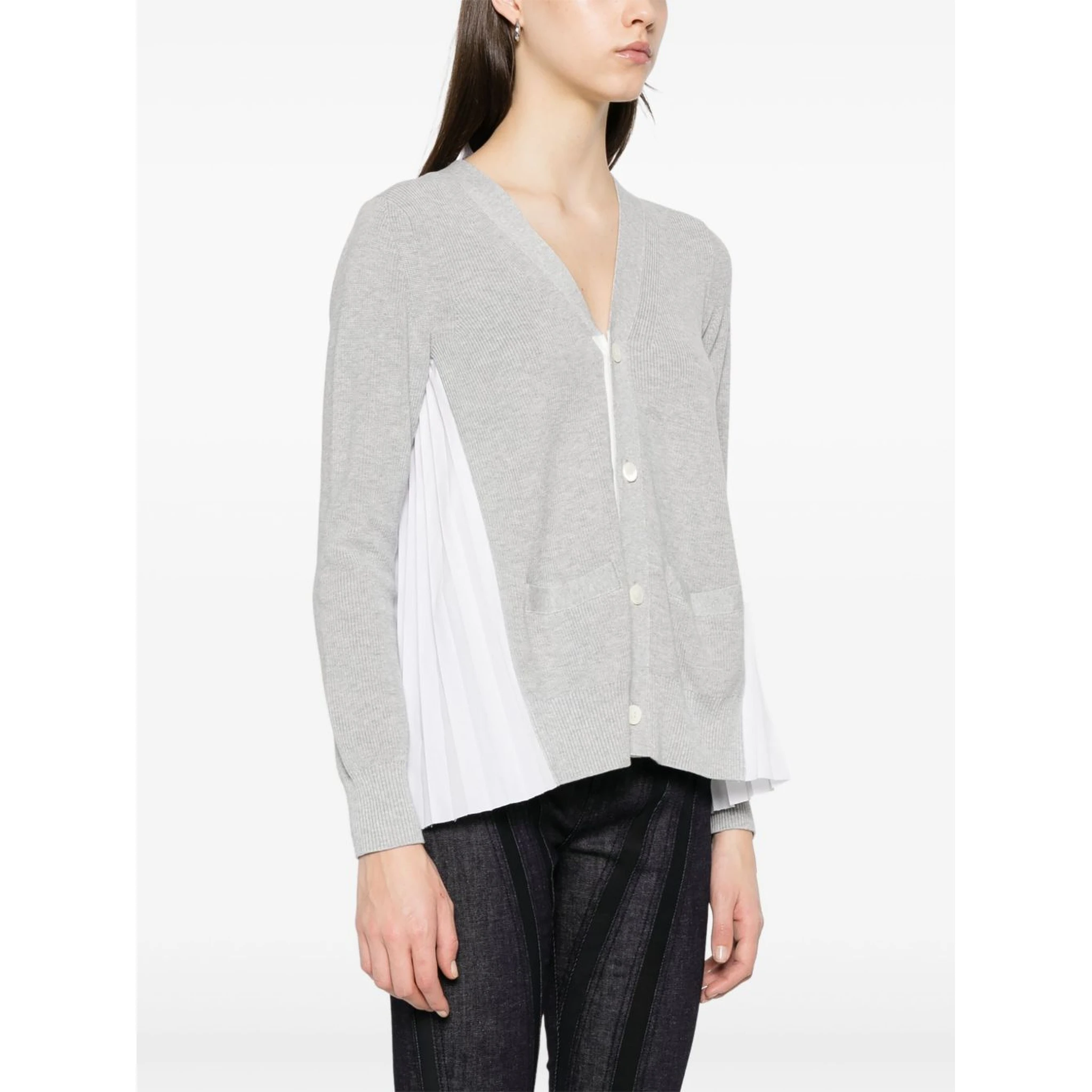 Grey & White Cotton Knit Cardigan