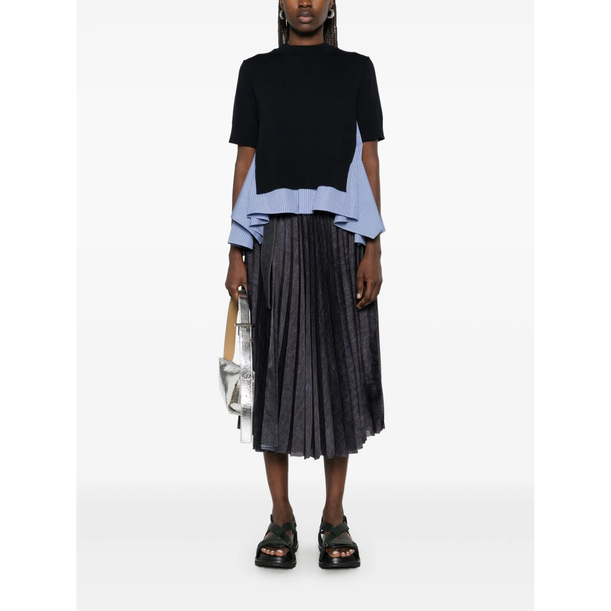 plissé midi skirt