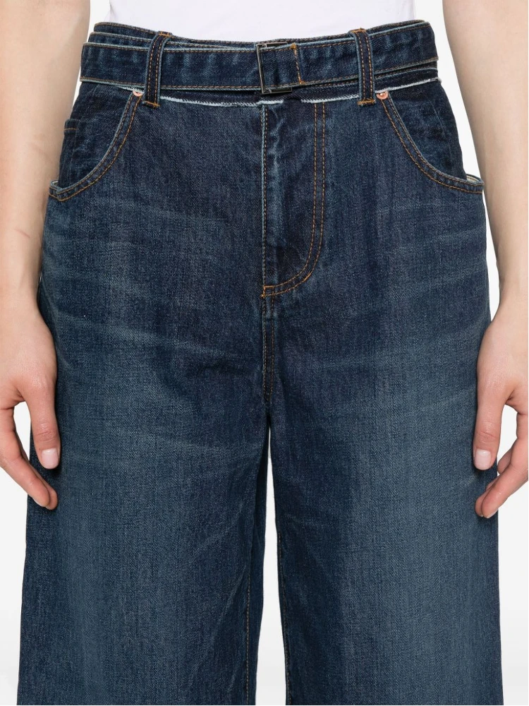 Belted Mid Rise Denim Wide Jeans In Blue alternative