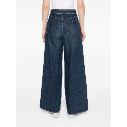 Belted Mid Rise Denim Wide Jeans In Blue