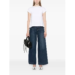 Belted Mid Rise Denim Wide Jeans In Blue