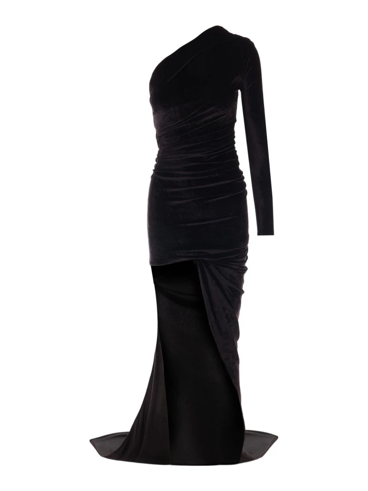 One-shoulder asymmetric maxi dress