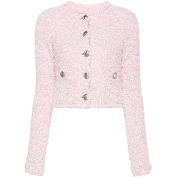 Cropped Metallic Cotton-blend Tweed Cardigan In Pink