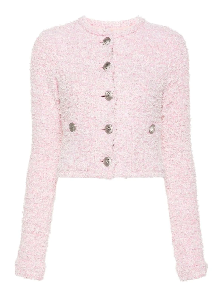 Cropped Metallic Cotton-blend Tweed Cardigan In Pink