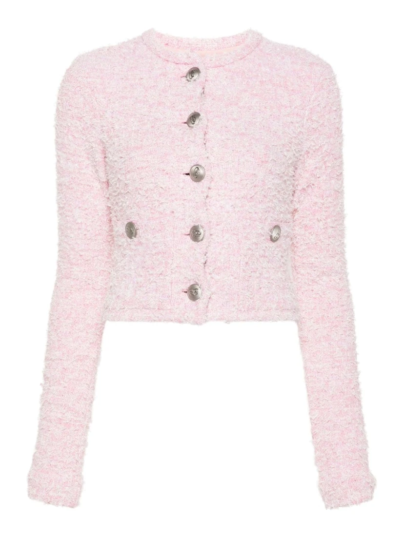 Cropped Metallic Cotton-blend Tweed Cardigan In Pink