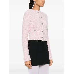 Cropped Metallic Cotton-blend Tweed Cardigan In Pink