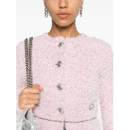 Cropped Metallic Cotton-blend Tweed Cardigan In Pink