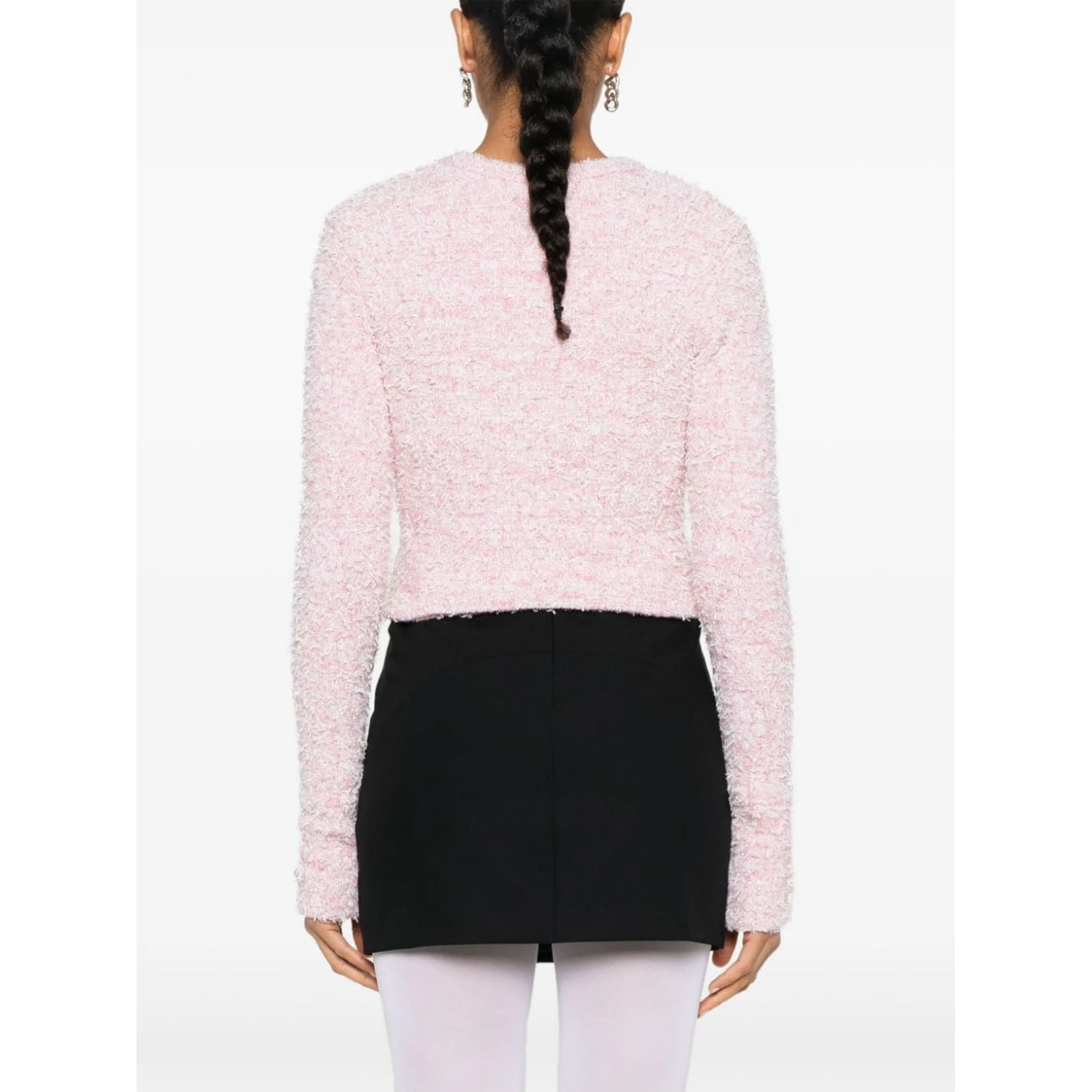 Cropped Metallic Cotton-blend Tweed Cardigan In Pink
