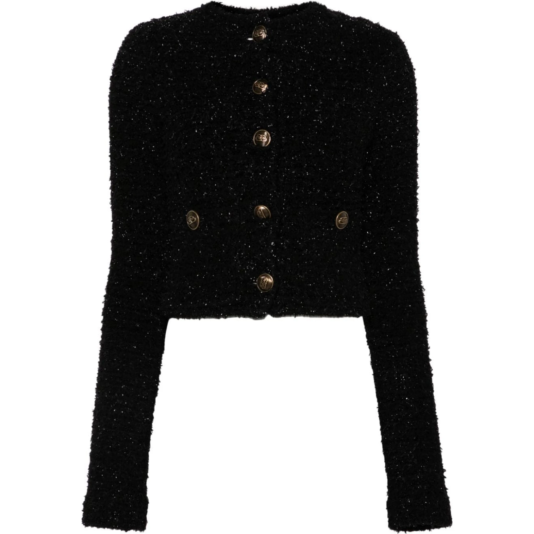 Women's Black Cotton Blend Tweed Cropped Cardigan