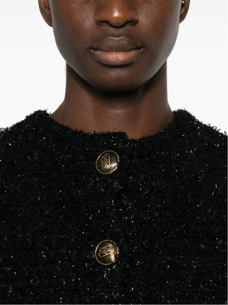 Women's Black Cotton Blend Tweed Cropped Cardigan alternative