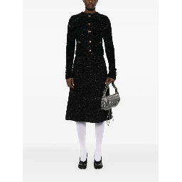 Women's Black Cotton Blend Tweed Cropped Cardigan