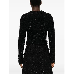 Women's Black Cotton Blend Tweed Cropped Cardigan