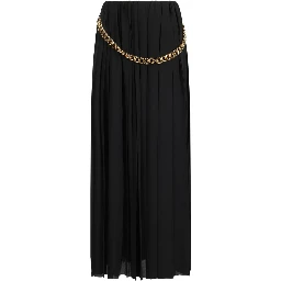 Women Black Long Pleaded Skirt With Belt In Tech Fabric Woman