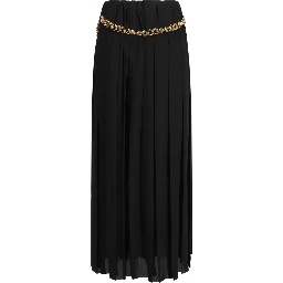 Women Black Long Pleaded Skirt With Belt In Tech Fabric Woman