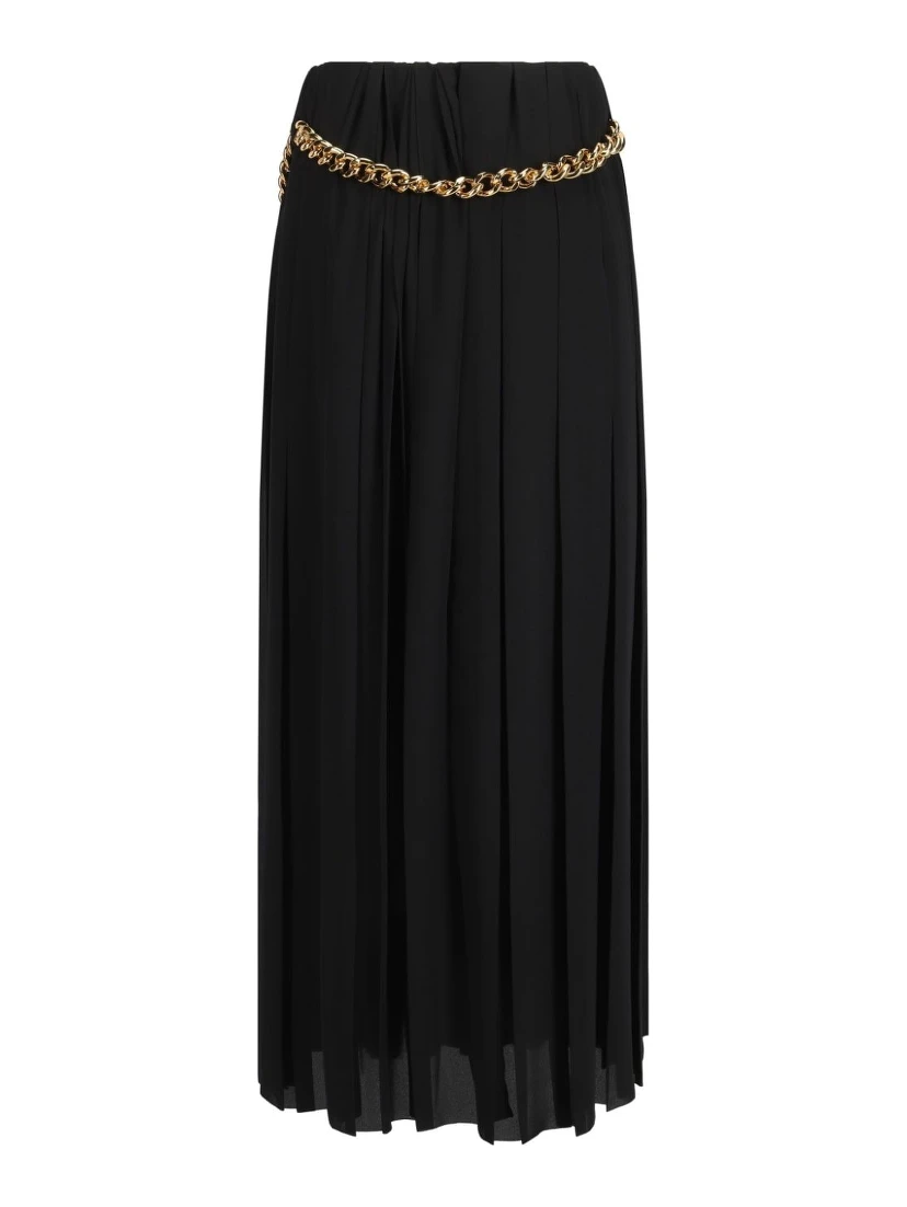 Women Black Long Pleaded Skirt With Belt In Tech Fabric Woman