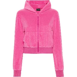 Crystal Logo Embellished Hoodie With Front Pockets In Pink