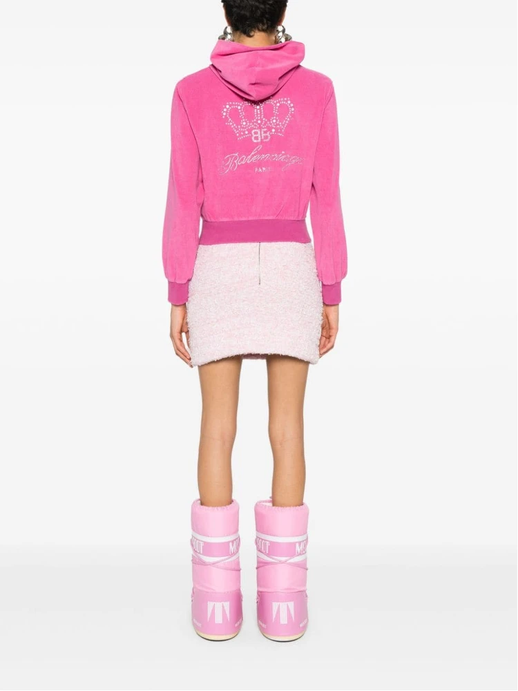 Crystal Logo Embellished Hoodie With Front Pockets In Pink alternative