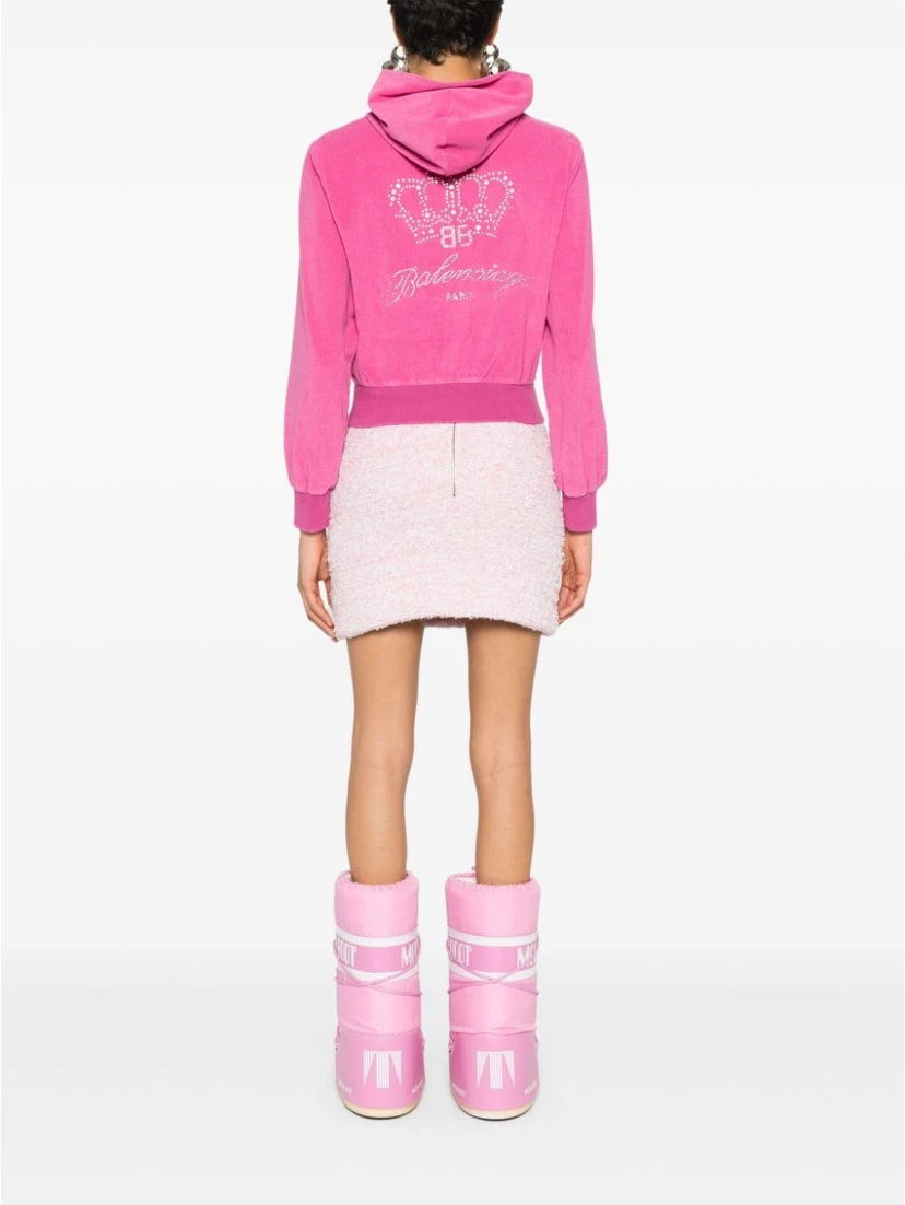 Crystal Logo Embellished Hoodie With Front Pockets In Pink