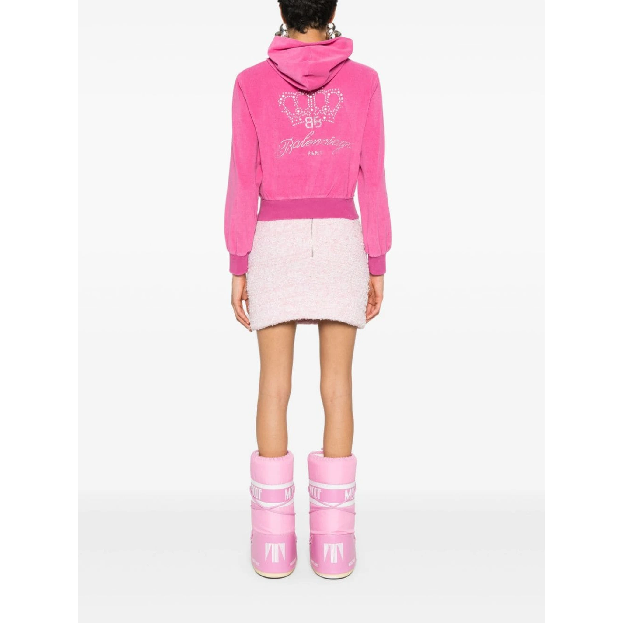 Crystal Logo Embellished Hoodie With Front Pockets In Pink