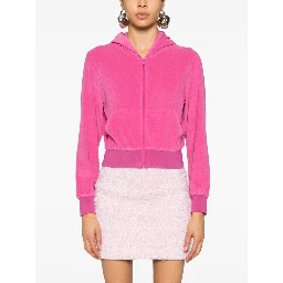 Crystal Logo Embellished Hoodie With Front Pockets In Pink