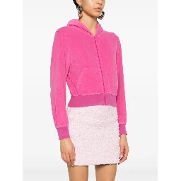 Crystal Logo Embellished Hoodie With Front Pockets In Pink