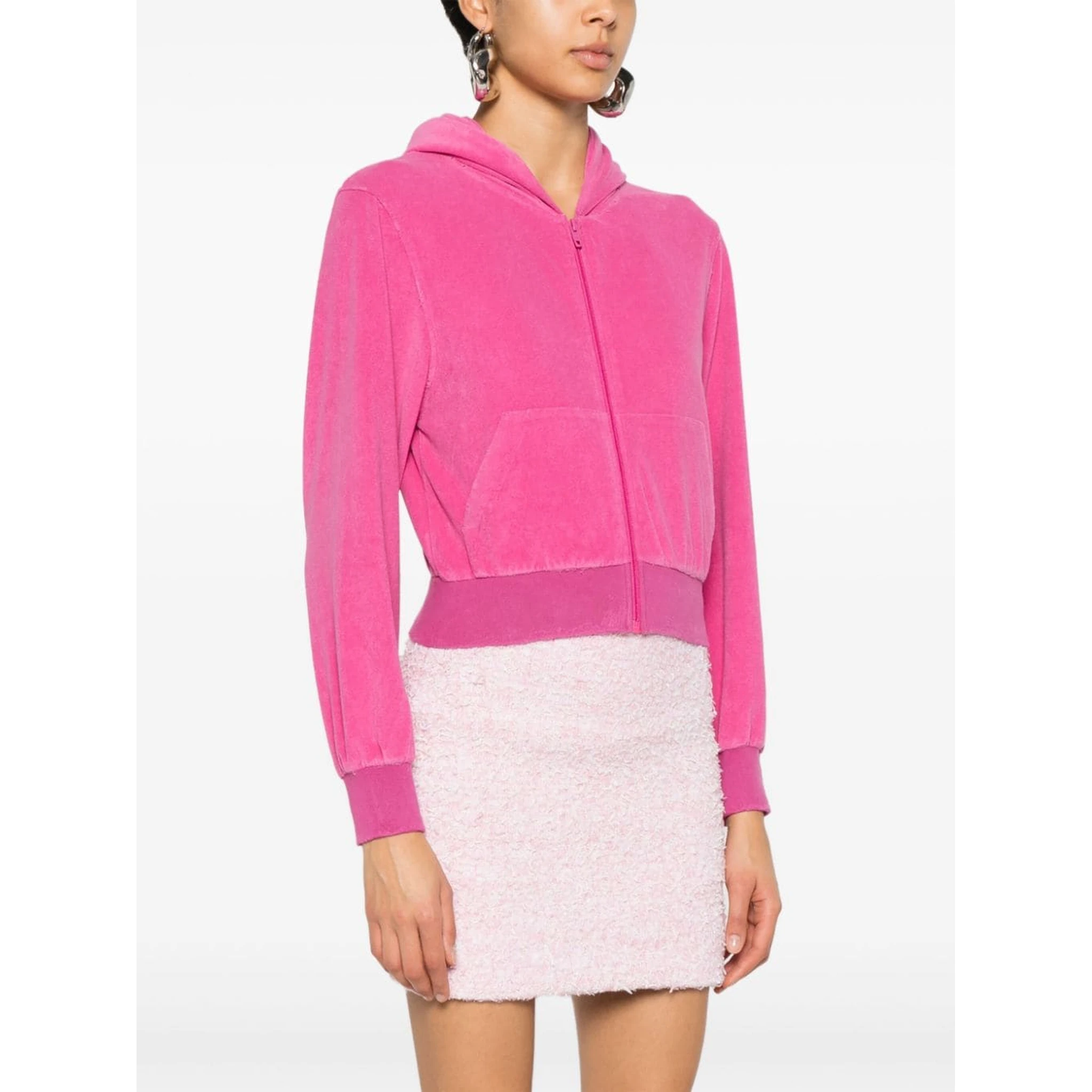 Crystal Logo Embellished Hoodie With Front Pockets In Pink