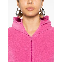Crystal Logo Embellished Hoodie With Front Pockets In Pink
