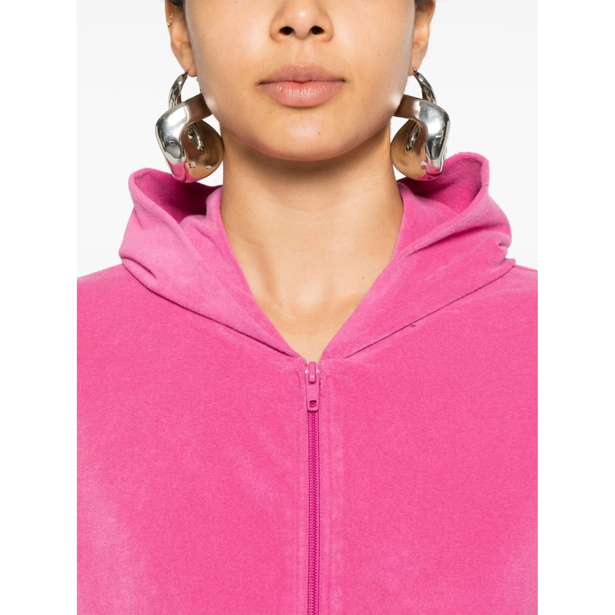 Crystal Logo Embellished Hoodie With Front Pockets In Pink
