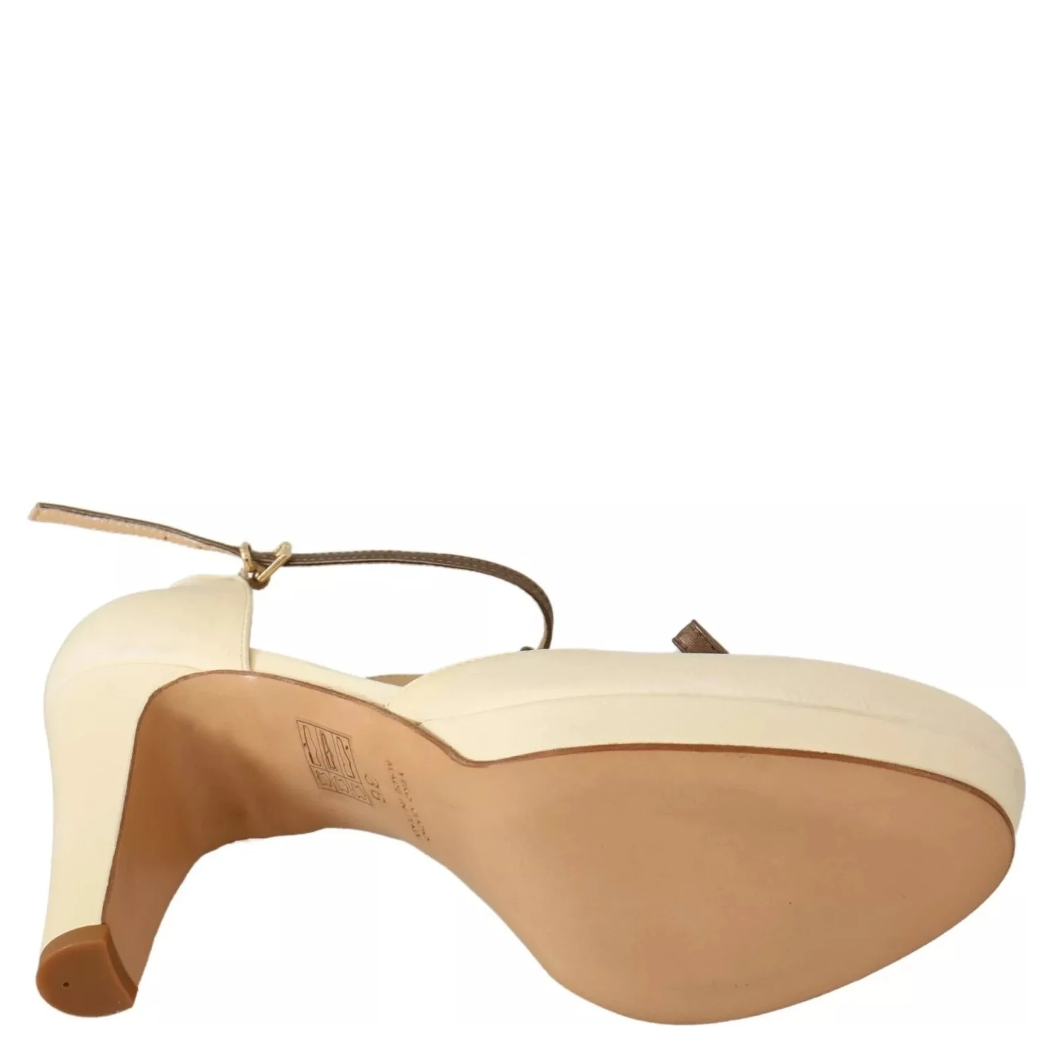 Beige T-Strap Block Heels Pumps Leather Shoes