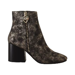 Black Leather Block Heels Ankle Boots Zipper Shoes