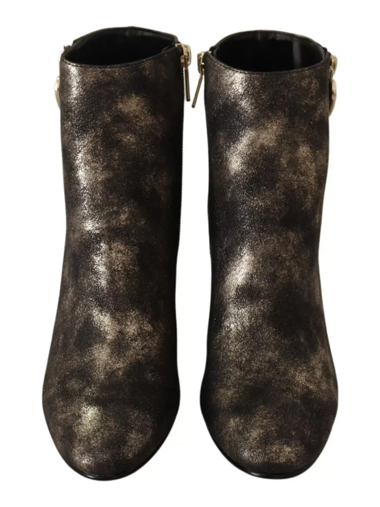 Black Leather Block Heels Ankle Boots Zipper Shoes alternative