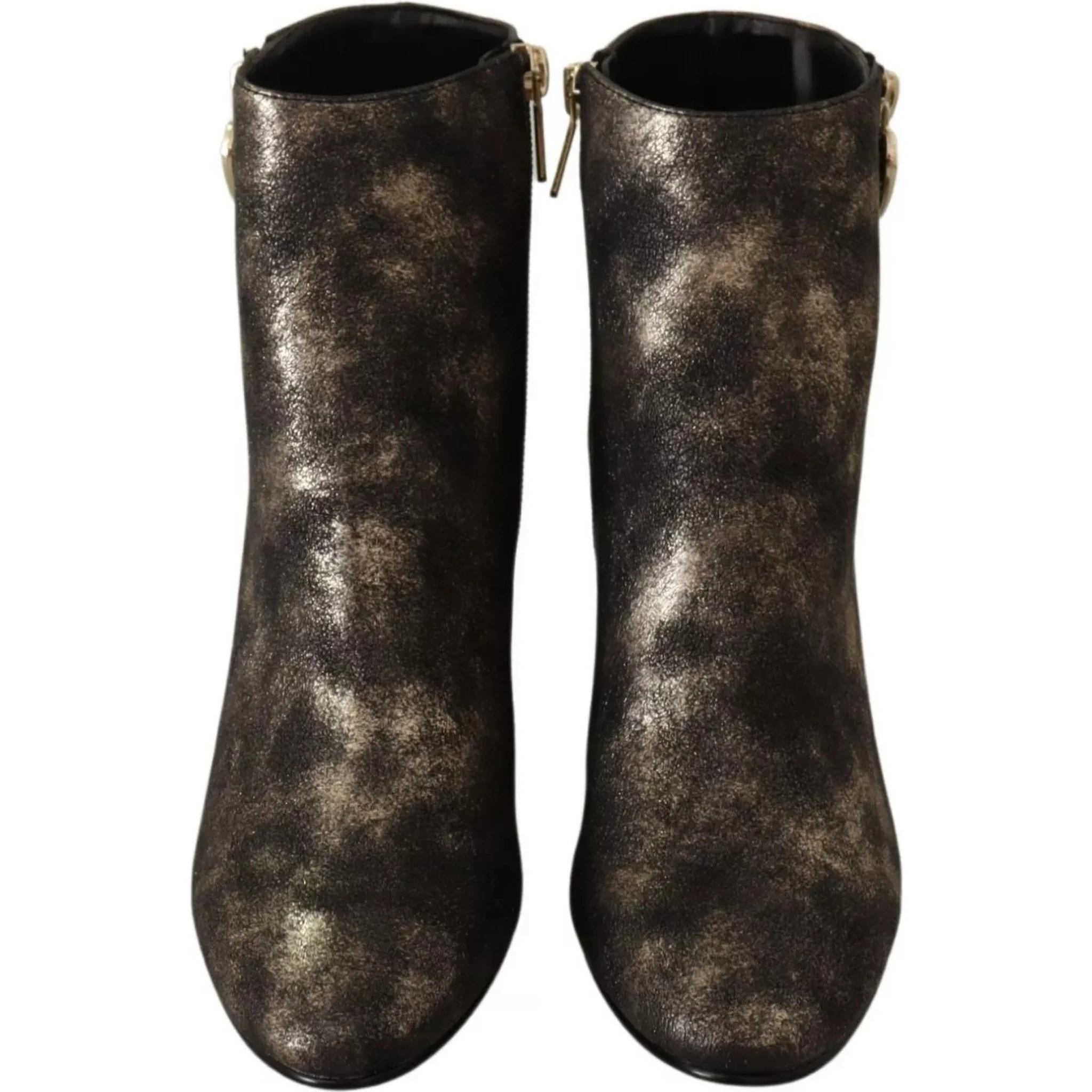 Black Leather Block Heels Ankle Boots Zipper Shoes