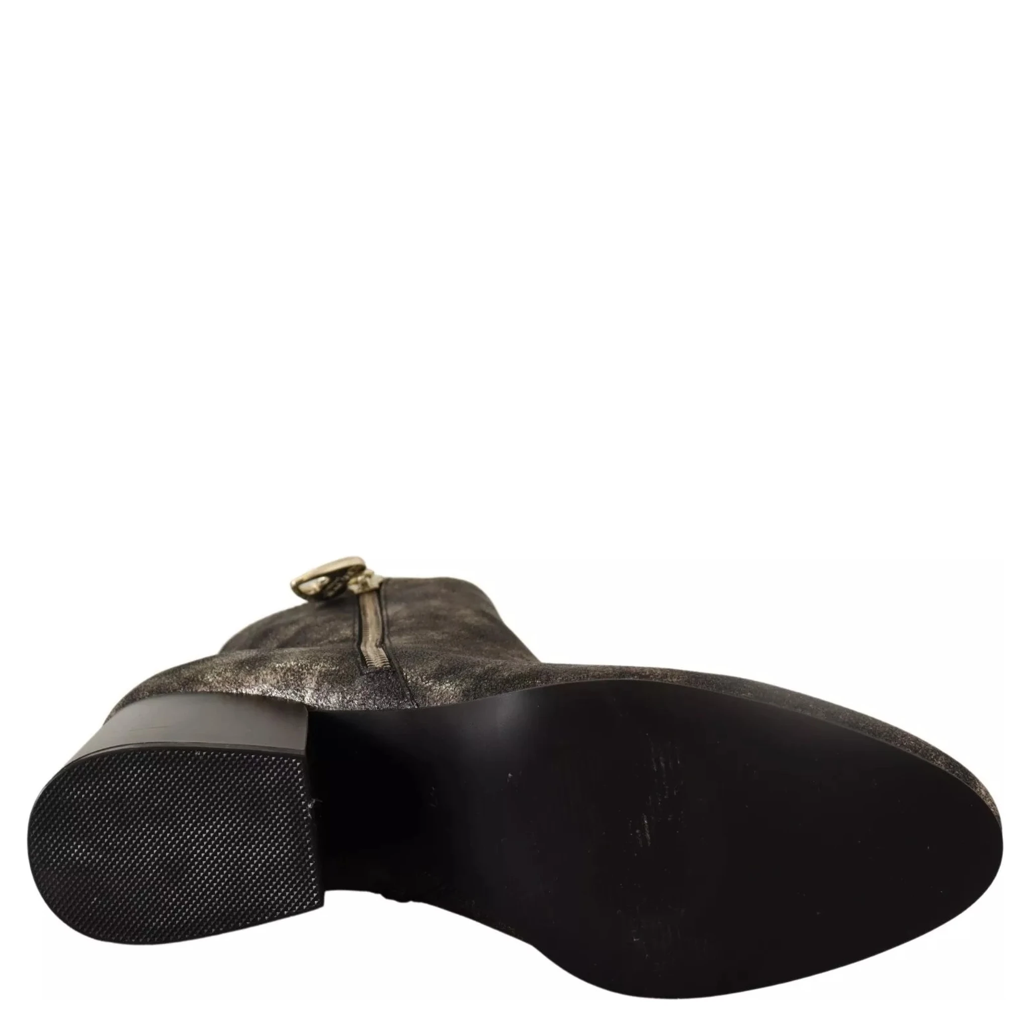 Black Leather Block Heels Ankle Boots Zipper Shoes