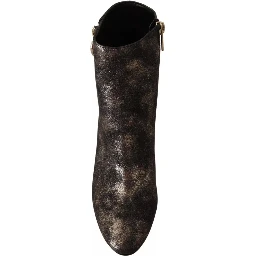 Black Leather Block Heels Ankle Boots Zipper Shoes