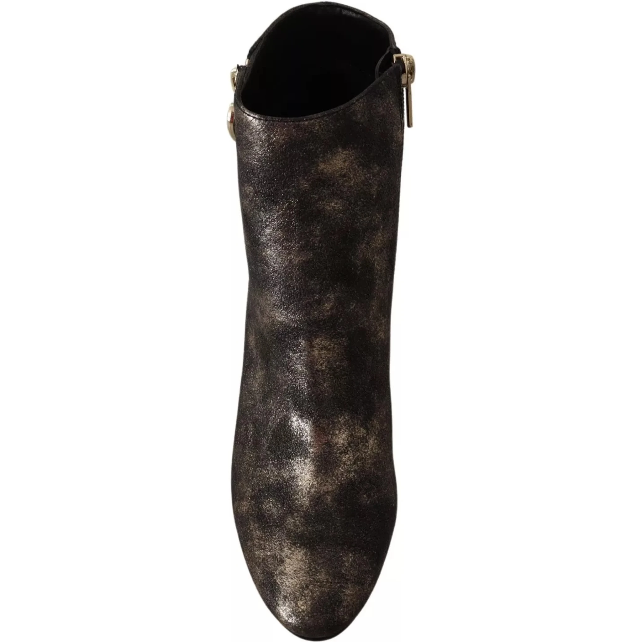 Black Leather Block Heels Ankle Boots Zipper Shoes