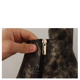 Black Leather Block Heels Ankle Boots Zipper Shoes