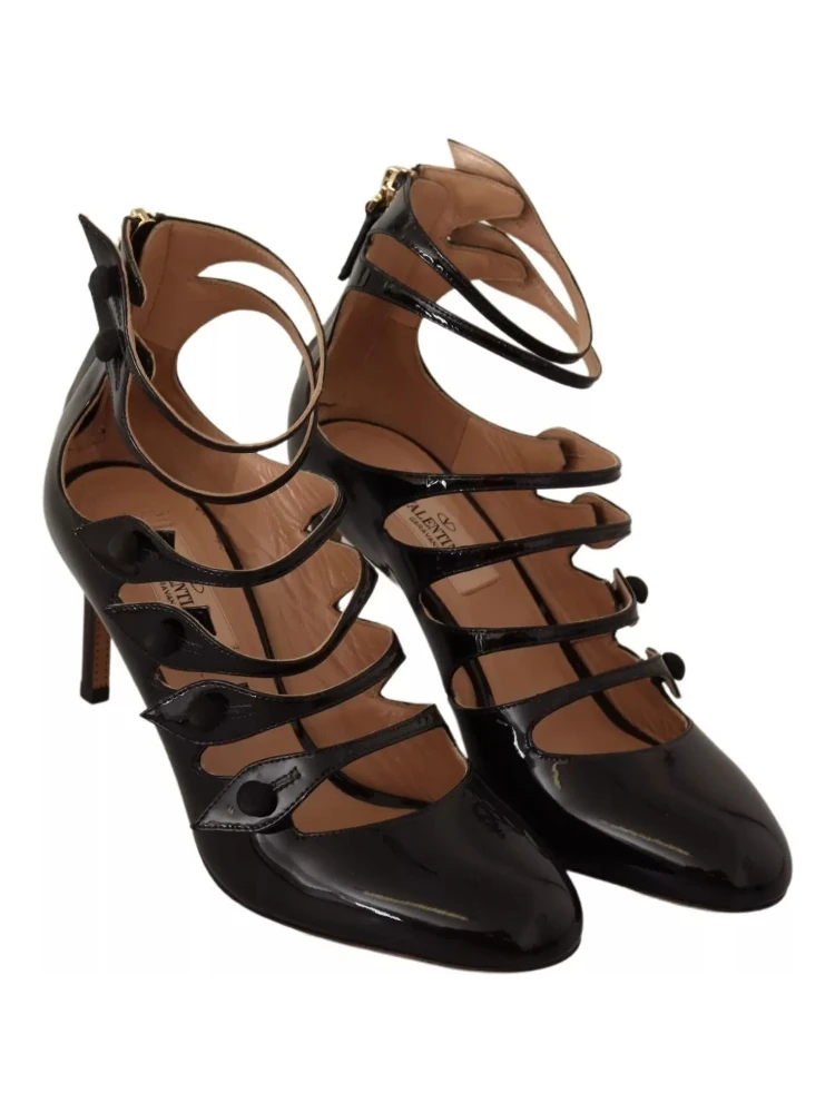 Black Multi Strap Leather Mid Heels Pumps Shoes alternative