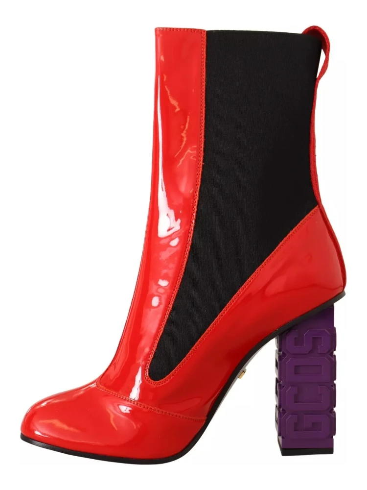 Red Leather Black Fabric Logo Heel Ankle Boots Shoes alternative